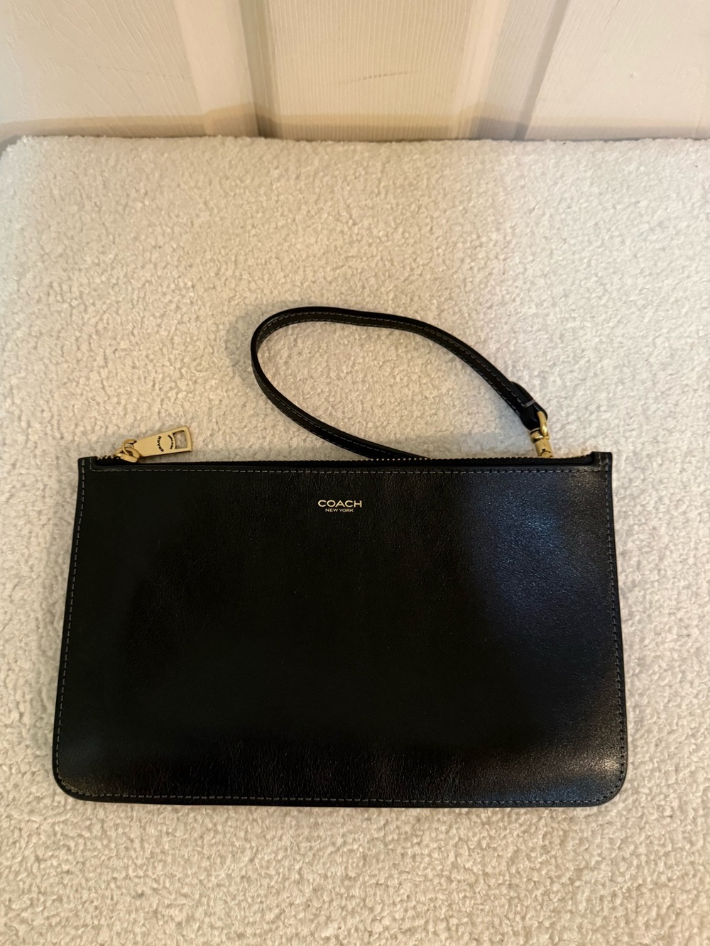 Coach Black Leather Wristlet with Gold Hardware